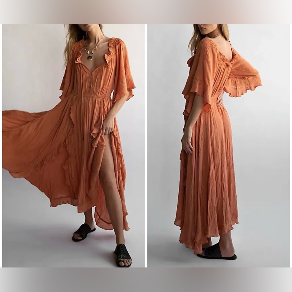 NWT Free People Free-est FP Beach Bliss Maxi Dress - red mango orange - medium